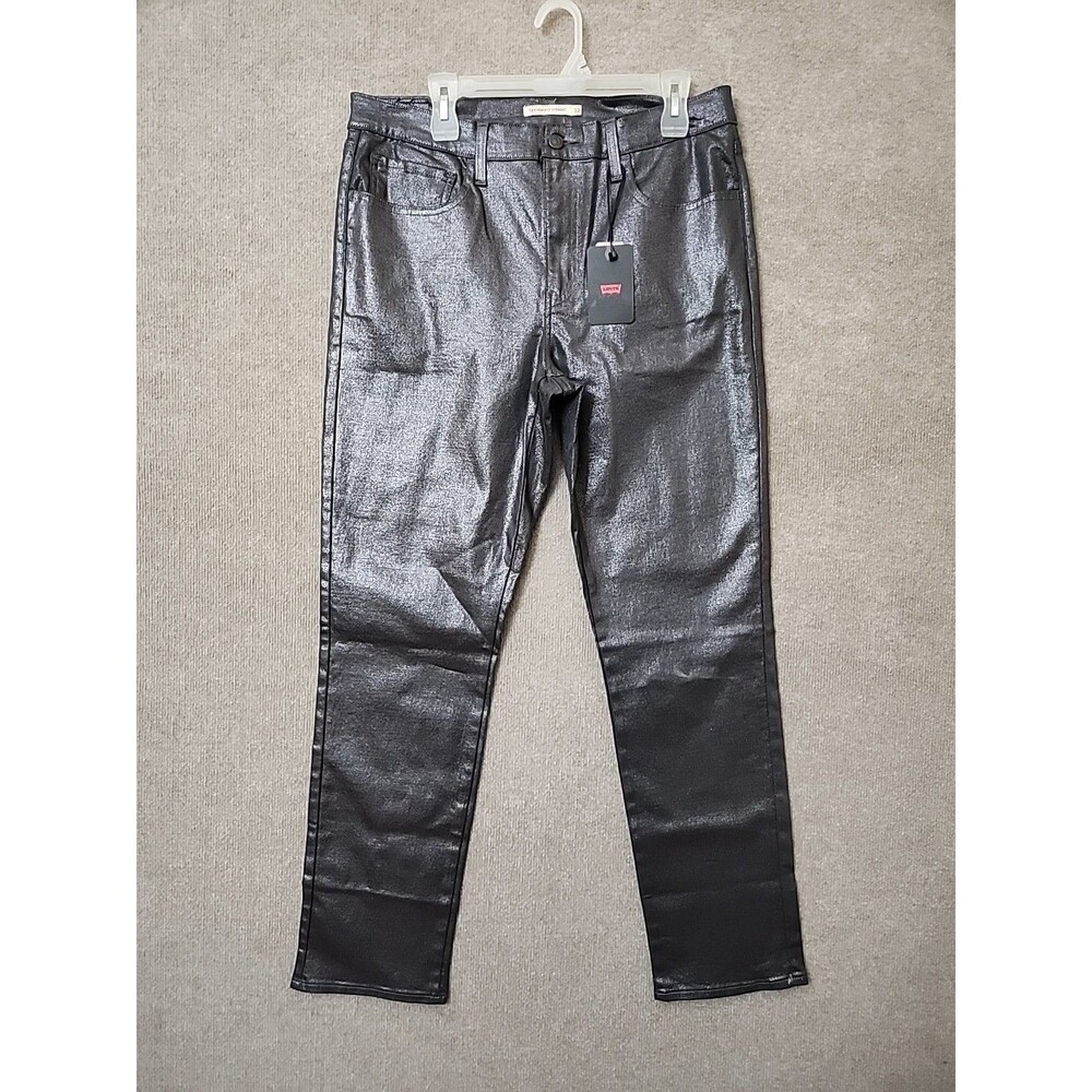 LEVIS 724 High Rise Straight Jeans Womens 33 Metalic Gray Coated Stretch NEW